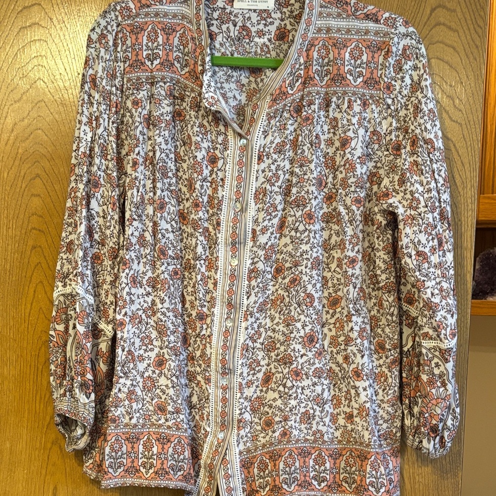 Spell & The Gypsy Collective Floral Button-Front Top in Cream and Coral